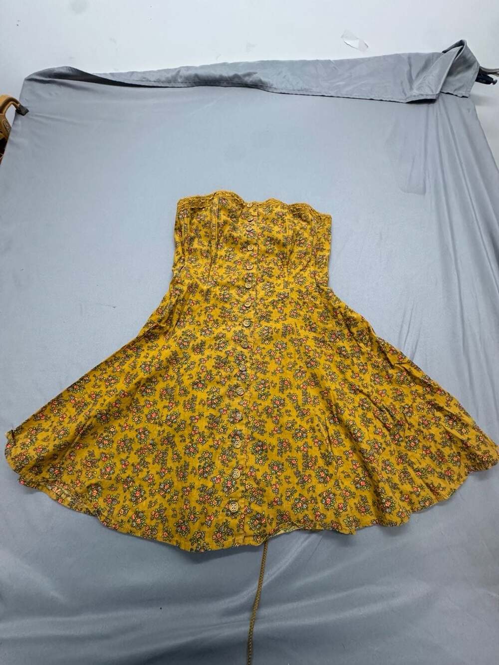 Kimchi Blue Floral Mini Dress Size M Yellow Button Front Corset Style